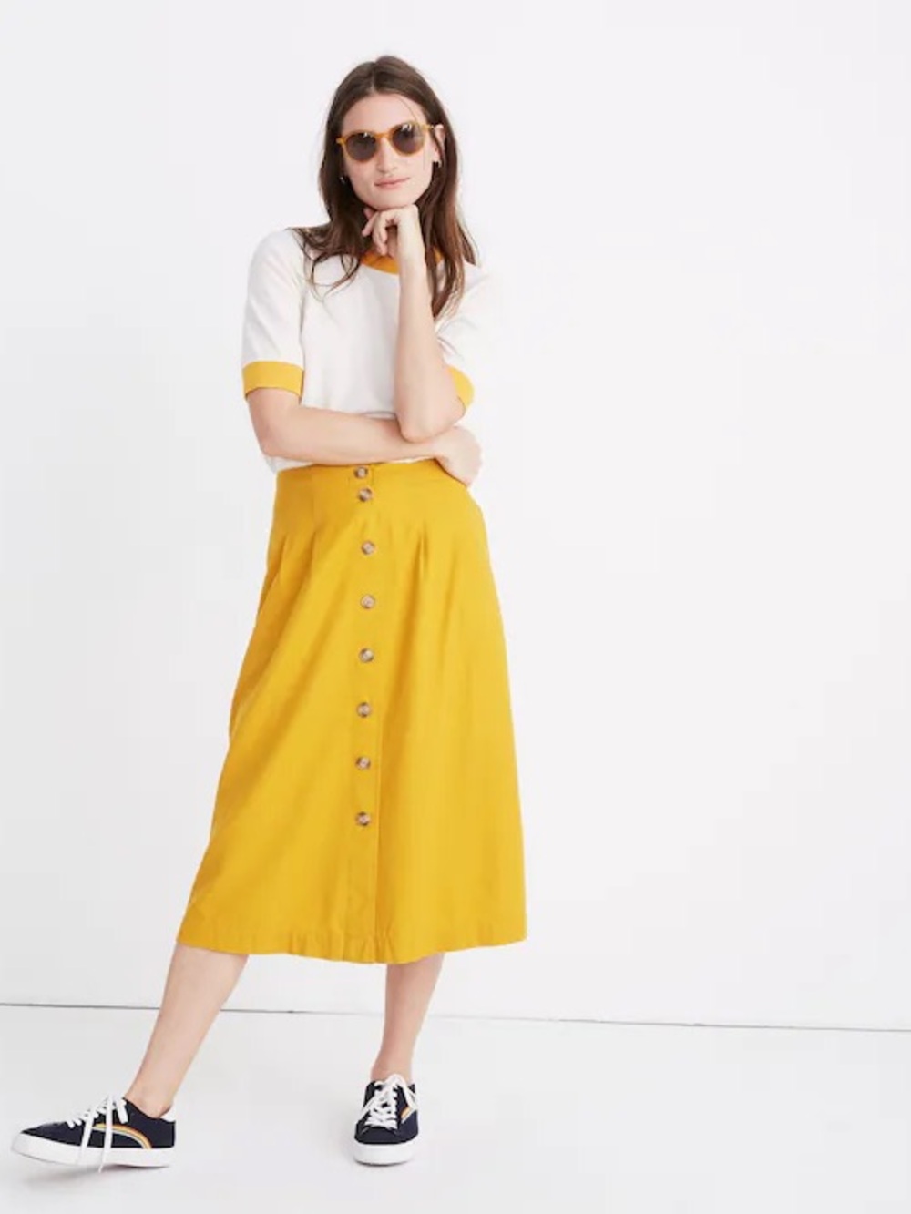 Madewell Yellow Button-Front Midi Skirt